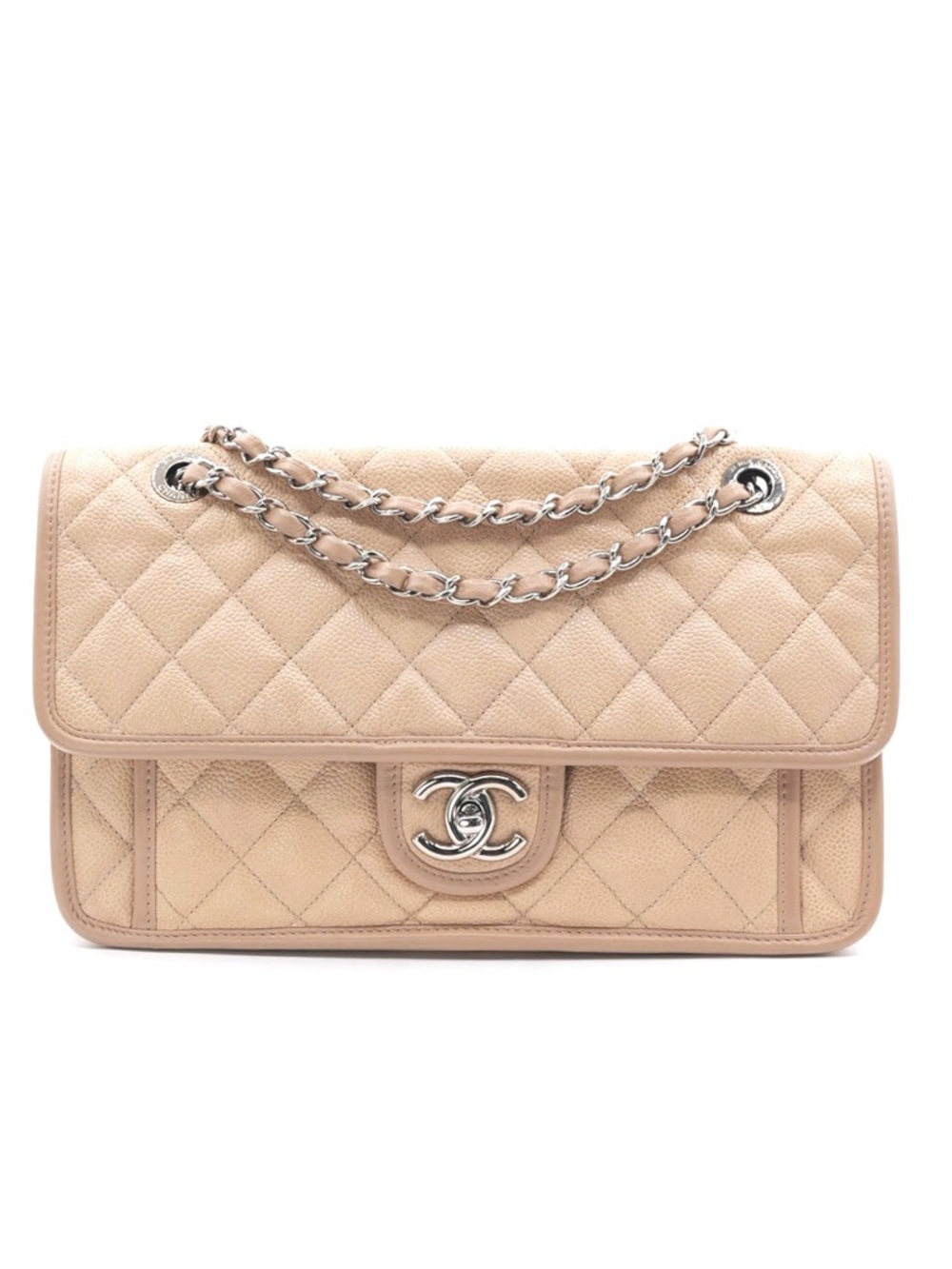 Chanel French Riviera Quilted Caviarskin Leather Medium Single Flap Bag